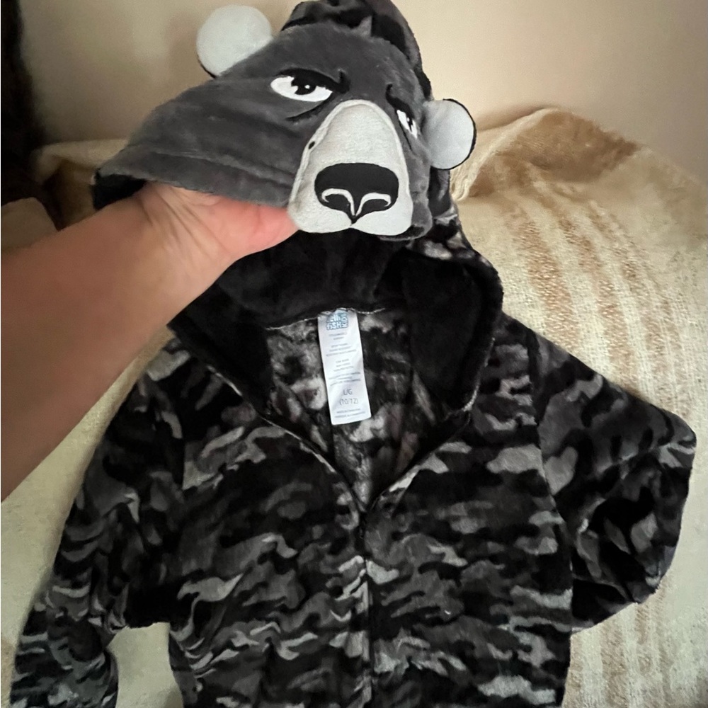 Gray Camouflage Bear Hoodie Onesie